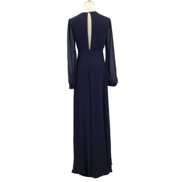 LULU'S S Blue All My Life V-Neck Side Slit Long Puff Sleeve Maxi Dress NEW B102 - Picture 4 of 10